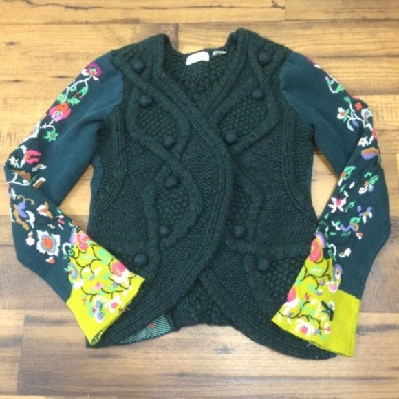 Rare ANTHRO  Sleeping On Snow Embroidered Stitched Flora Cardigan Sweate… - Picture 4 of 7